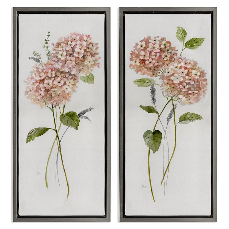 Stupell Pink Hydrangea Sprigs Framed Floater Canvas Wall Art Design By Nan (Set of 2) - 11 x 25 - Grey