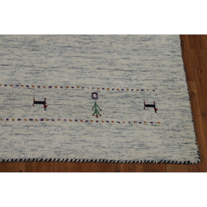 Hand Knotted Oriental 100% Wool Carpet Tribal Animal Pictorial Beige & Ivories Gabbeh Area Rug - 7' 10'' X 5' 2''