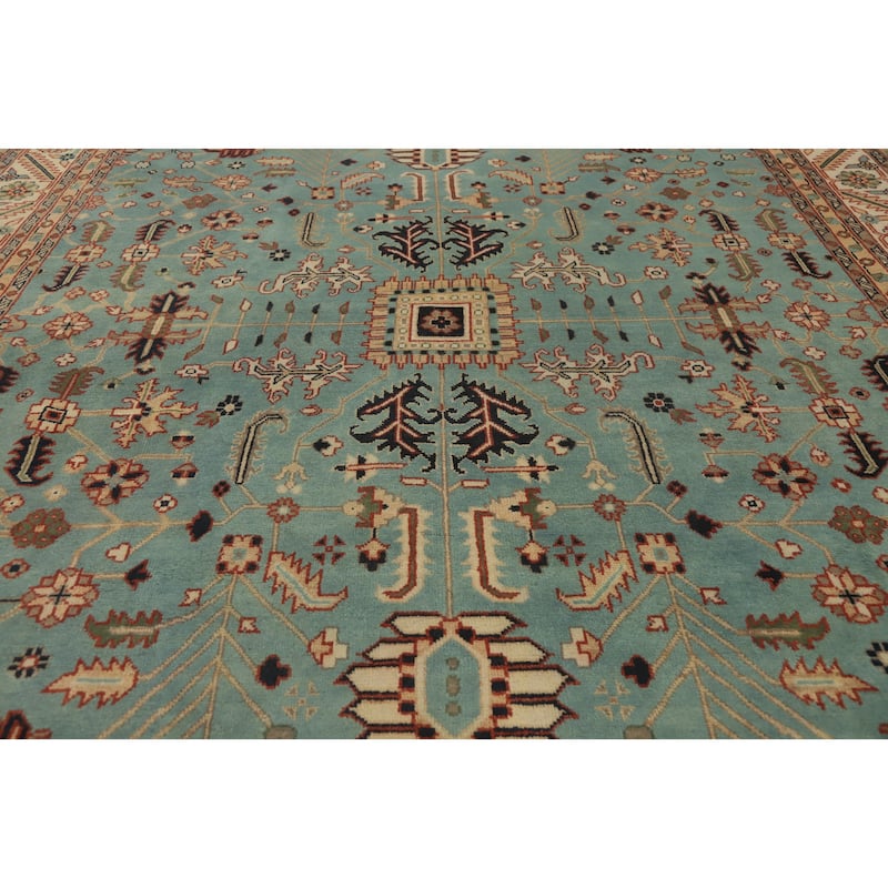 Hand-knotted Transitional Wool Carpet Blue Oushak Rug Floral Oriental Area Rug - 14' 10'' X 11' 10''