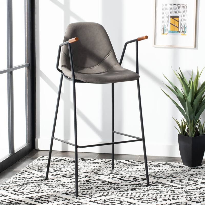 SAFAVIEH Coral Mid-Century Bar Stool - 25" W x 21.5" D x 39" H - 21Wx21Dx42H - Ash Pu/Black