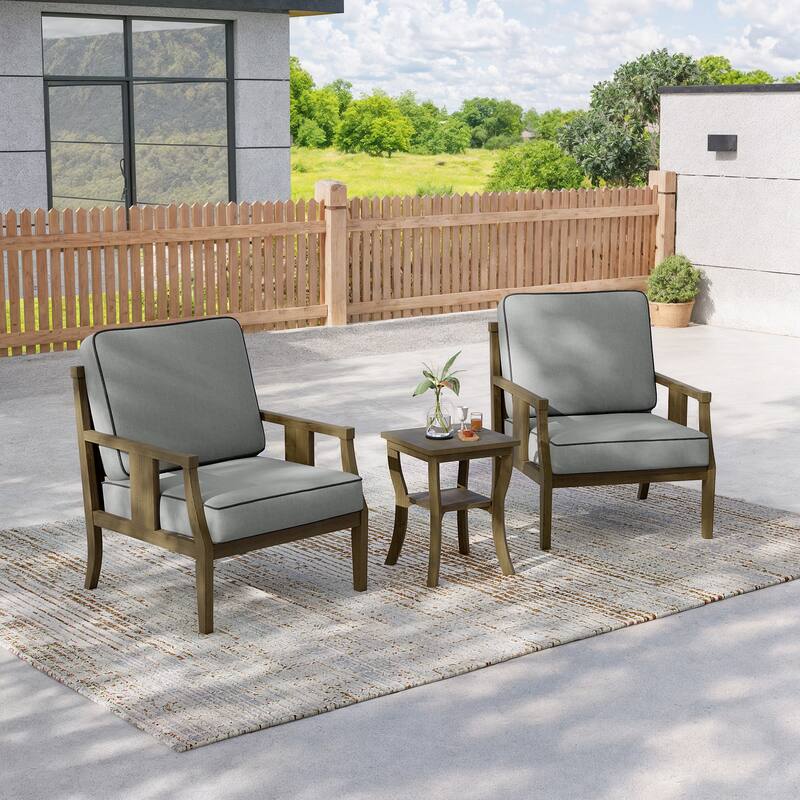 3-Piece Solid Teak Outdoor Patio Furniture Set Armchairs & Storage Table