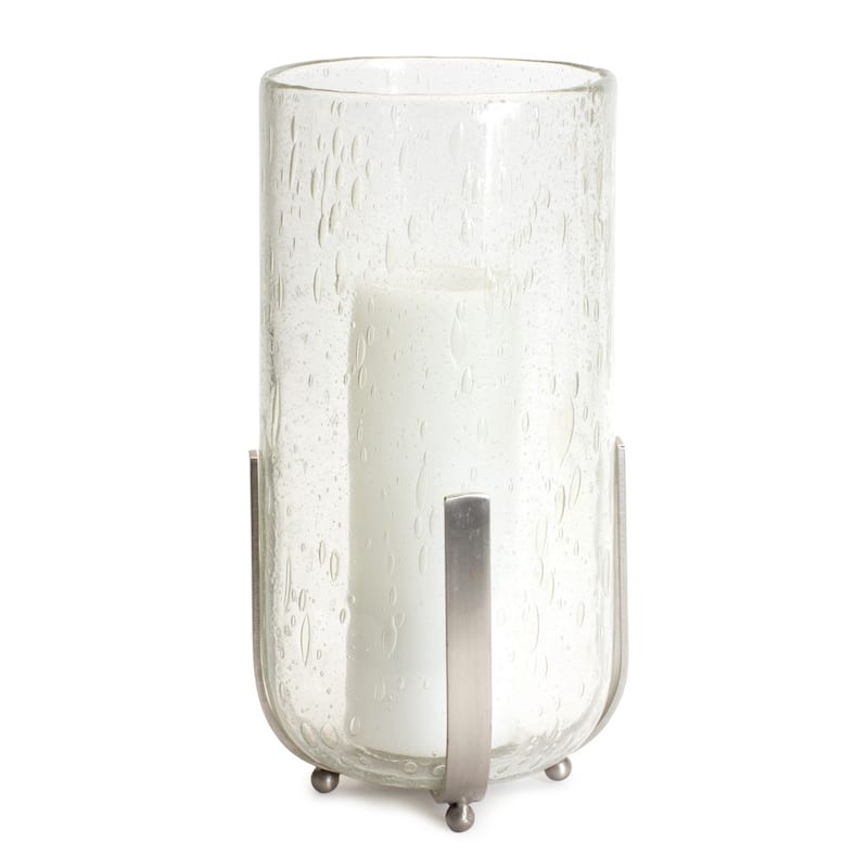 HomeRoots 6" Silver Flameless Tabletop Hurricane Candle Holder - 12