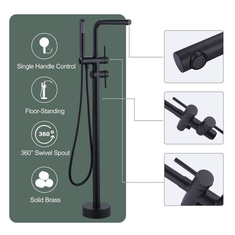 41"H Solid Brass Floor Mounted Tub Faucet with Handheld Shower
