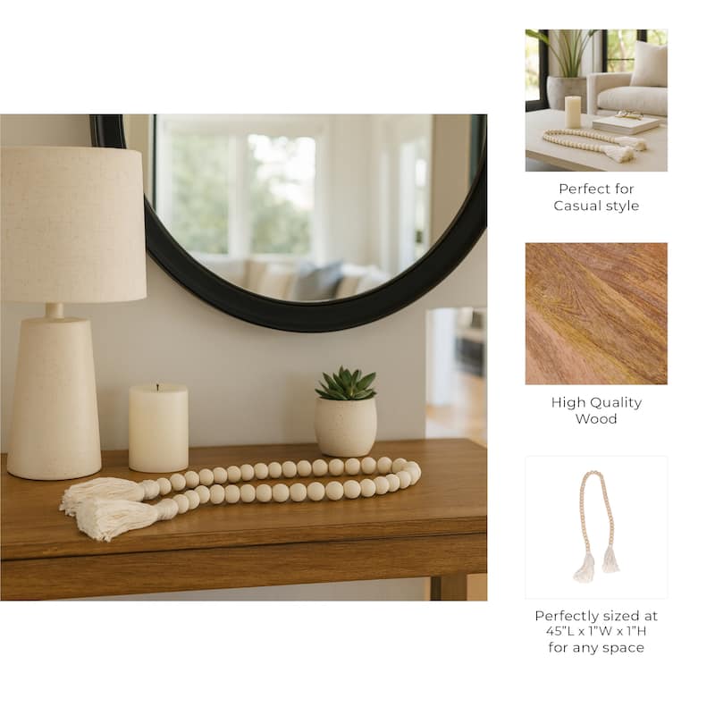 Wood Beads, Natural Finish, Bohemian Macrame Wall Decor and Home Accent for Living Rooms and Bedrooms - 45" x 1" x 1"
