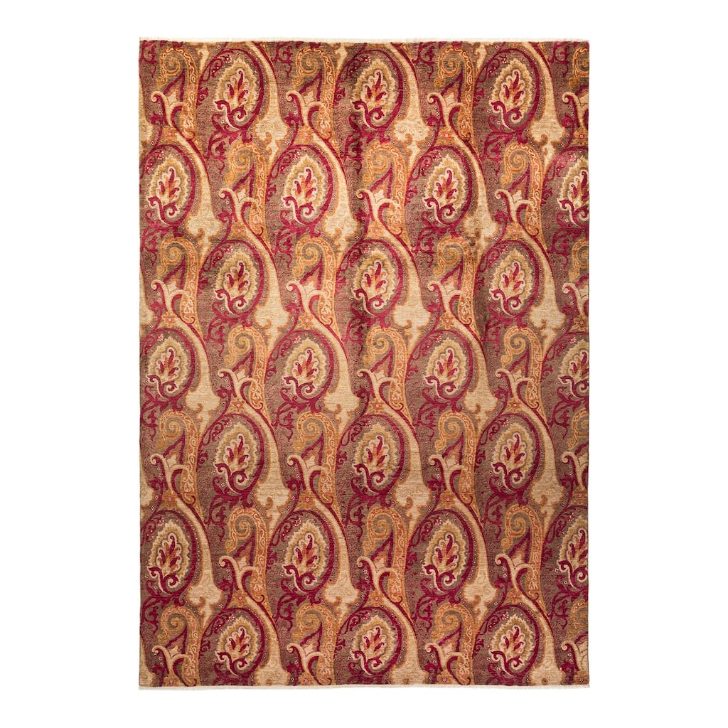 Overton Hand Knotted Wool Vintage Inspired Modern Contemporary Suzani Brown Area Rug - 10' 1" x 14' 2"