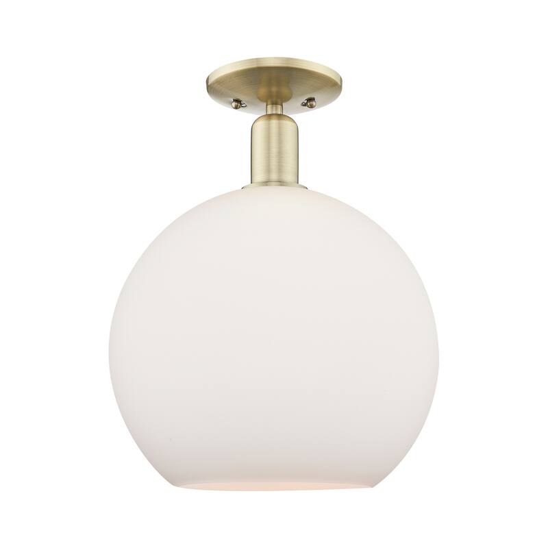 Innovations Lighting Endless Possibilities Arcadia - Athens - 1 Light 12" Semi-Flush Mount - Antique Brass/Matte White