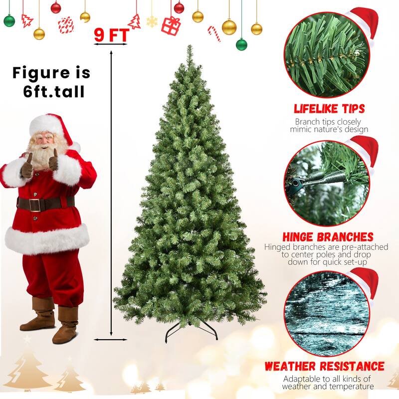 6ft Pre-Lit PVC Christmas Tree with 300 UL Lights,779 Tips,Auto-Unfold Memory Wire,Easy Assembly