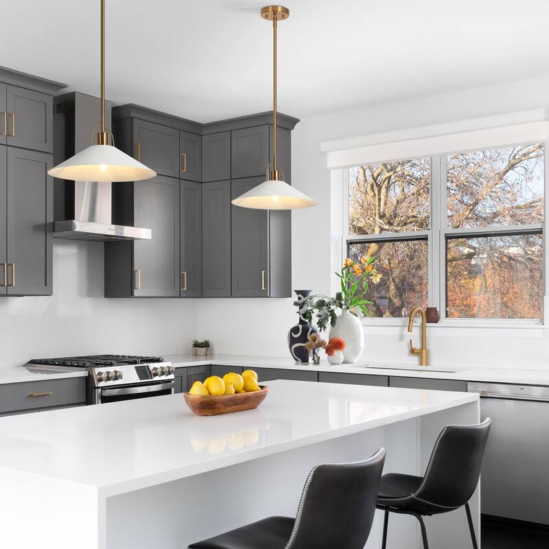 Modern 1-Light Kitchen Island Pendant Lighting Gold with Milk Metal Shade - White - D14"*H8"