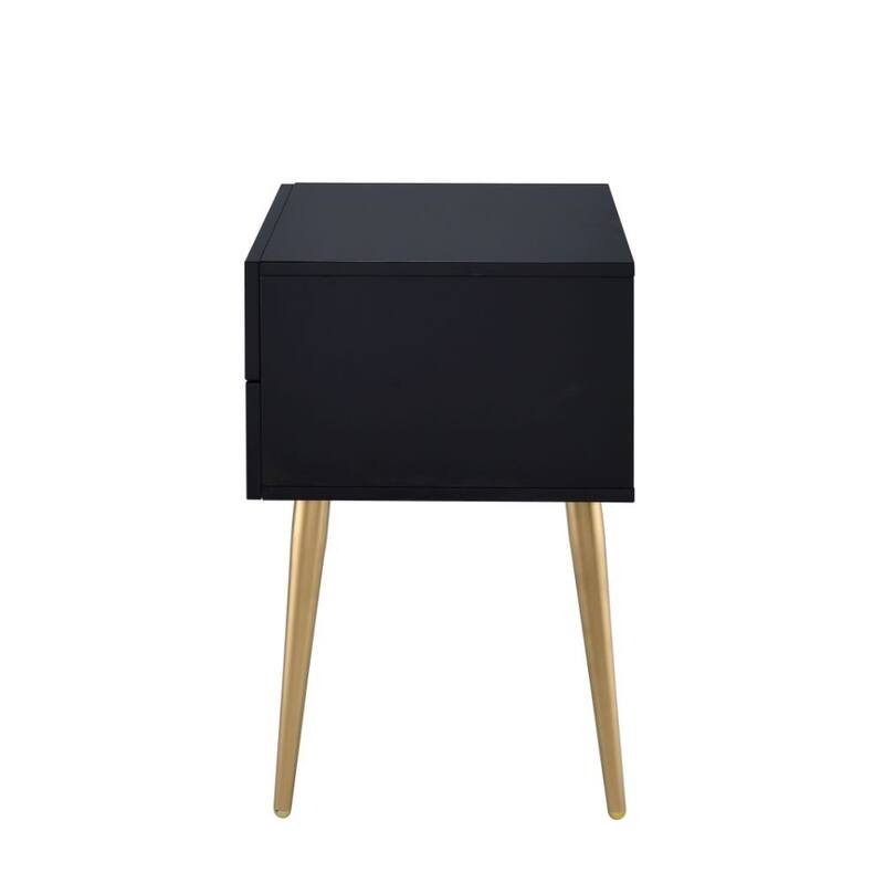 24" Modern Black and Gold Two Drawer End Table with Iron Legs and MDF Wood Top for Living Room - 20" L x 16" W x 24" H
