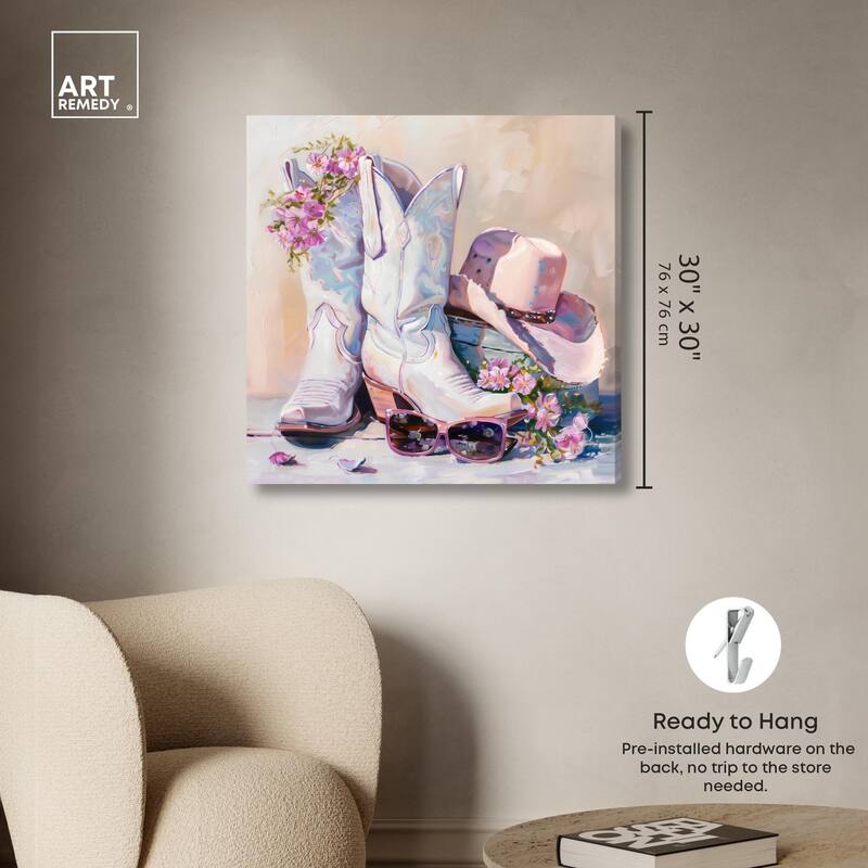 Spring Pink Cowboy Necessities Canvas by Art Remedy, Gallery Wrapped