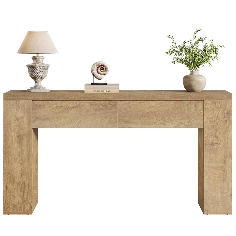 63-Inch Wooden Console Table with 2 Hidden Drawers, Sofa Table for Living Room, Hallway, Entrance, Foyer