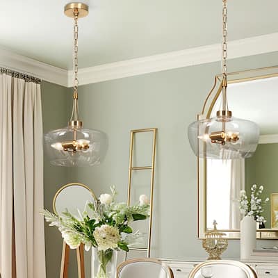 Mid-Century Modern 3-Light Gold Chandelier Clear Glass Pendant Lights for Dining Room