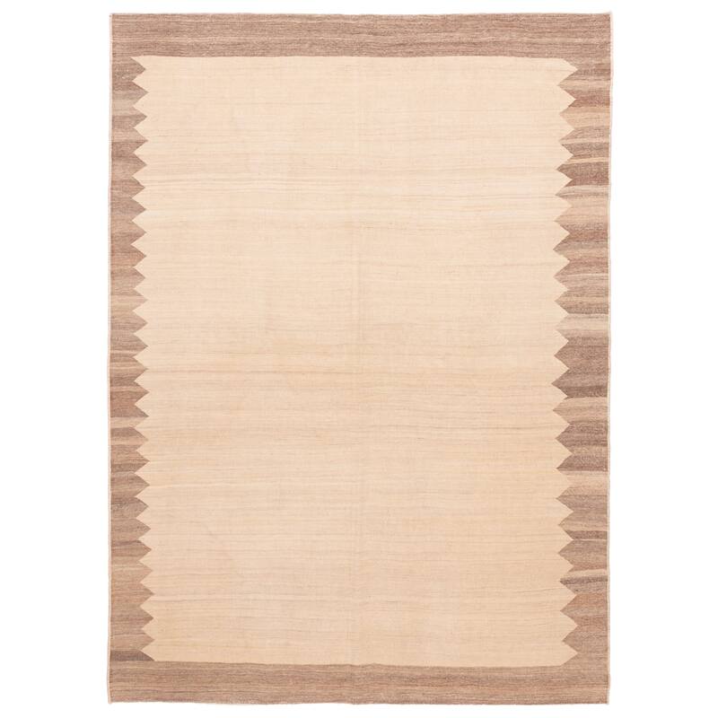 ECARPETGALLERY Flat-Weave Boho Ivory Wool Kilim - 6'3 x 8'8