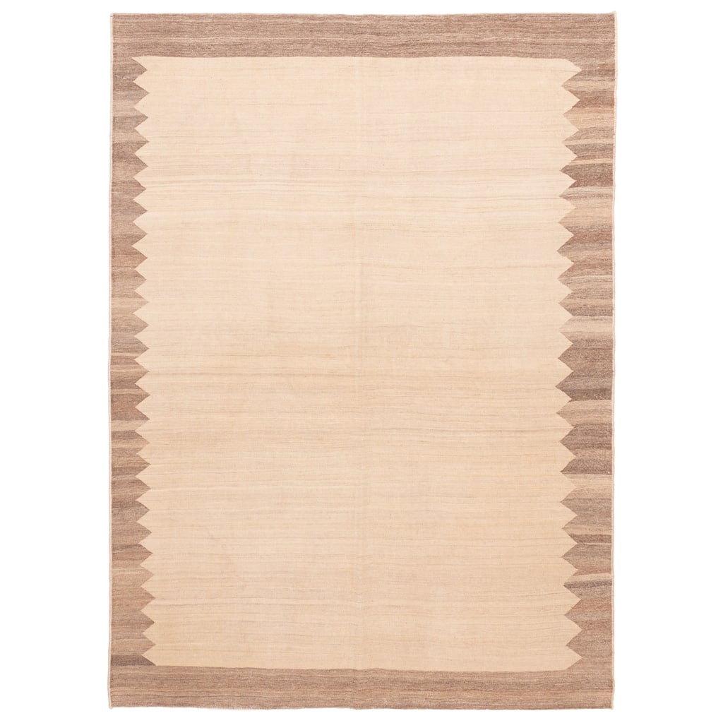 ECARPETGALLERY Flat-Weave Boho Ivory Wool Kilim - 6'3 x 8'8