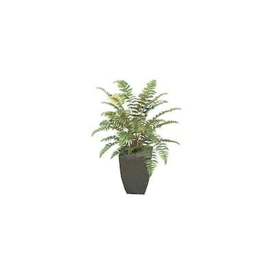 HomeStock Leather Fern Plant in Square Metal Planter - Realistic Artificial Fern for Industrial Style Spaces - 36