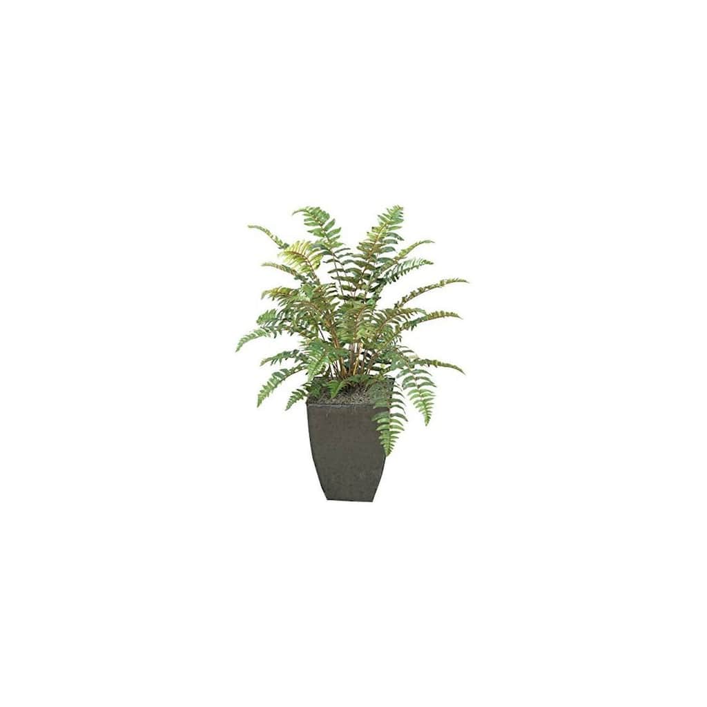 HomeStock Leather Fern Plant in Square Metal Planter - Realistic Artificial Fern for Industrial Style Spaces - 36