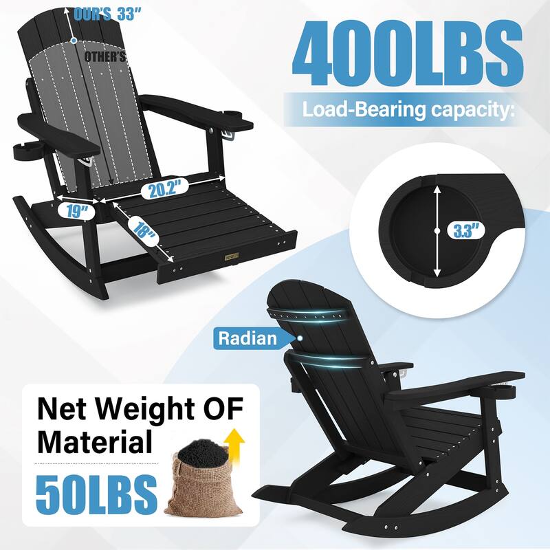 WINSOON Outdoor Rocking Chair with Adjustable Backrest and Retractable Ottoman-Set of 4