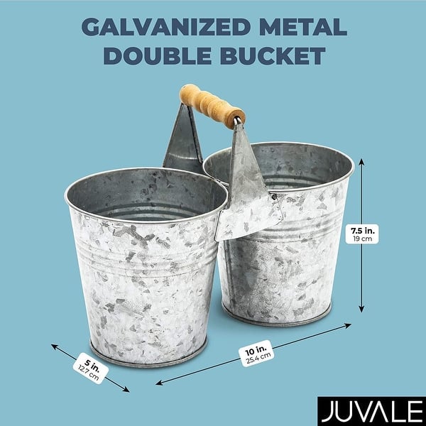 Juvale Antique Galvanized Double Bucketswith Wooden Handles for Home ...