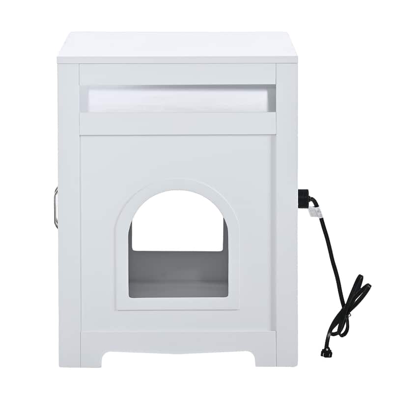 Anmytek White Large Wooden Cat Litter Box Enclosure Furniture with Hidden Plug 2 Doors Cat Washroom Storage Bench Side Table