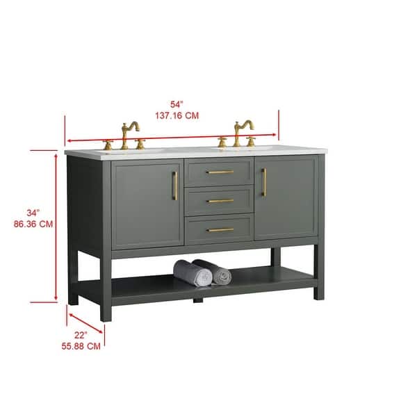 dimension image slide 1 of 4, Sudio Design Arlo 54" Double Bathroom Vanity - 54" Double Sink
