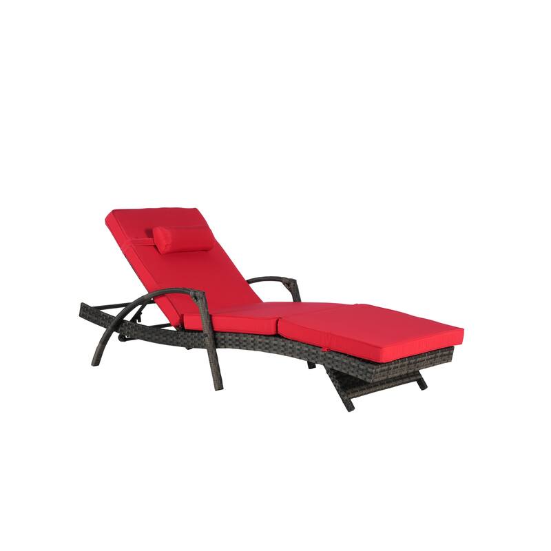 Outdoor Wicker Long Reclining Chair Set of 2, Wicker Reclining Lounge Chair Lawn Sunbathing Chairs for Beach Poolside Garden