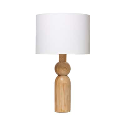 Natural Wood Table Lamp w Linen Shade