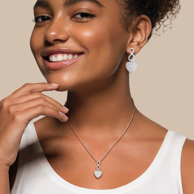 Miadora 1/2ct TW Diamond Heart Infinity Pendant Chain Earrings 2-Piece Set Sterling Silver
