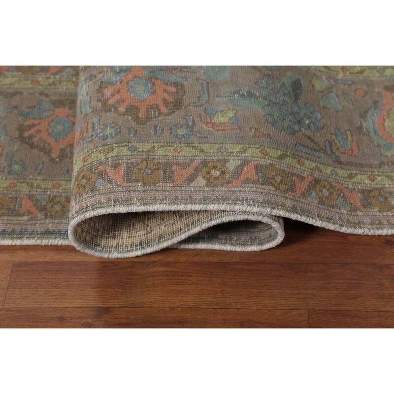 Distressed Gray Tabriz Persian Vintage Area Rug Handmade Wool Carpet - 8'8"x 12'0"