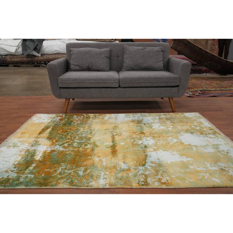 Hand Knotted Oriental Viscose Silk Carpet Modern All-Over Oranges & Rust Abstract Area Rug - 6' 4'' X 4' 6''