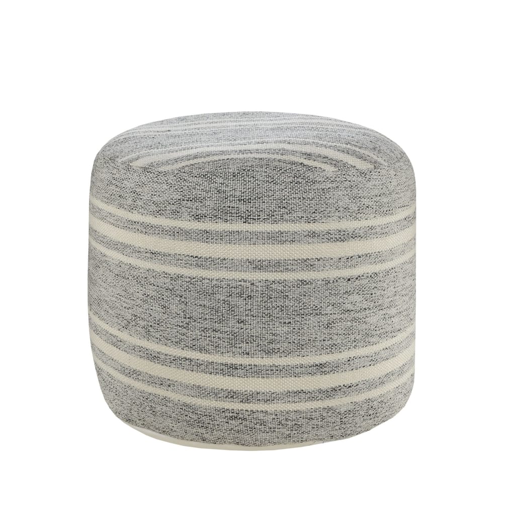 18" Gray and White Triple Striped Round Outdoor Patio Pouf Ottoman