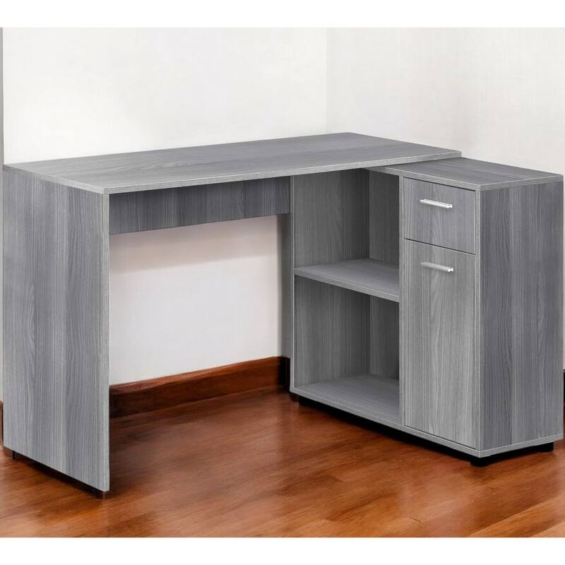 Wood L Shape Computer Desk with Drawers and Glossy Finish