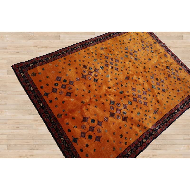 4'x6' Hand Knotted Gold Geometric Traditional Wool Oriental Area Rug - 4' x 6'