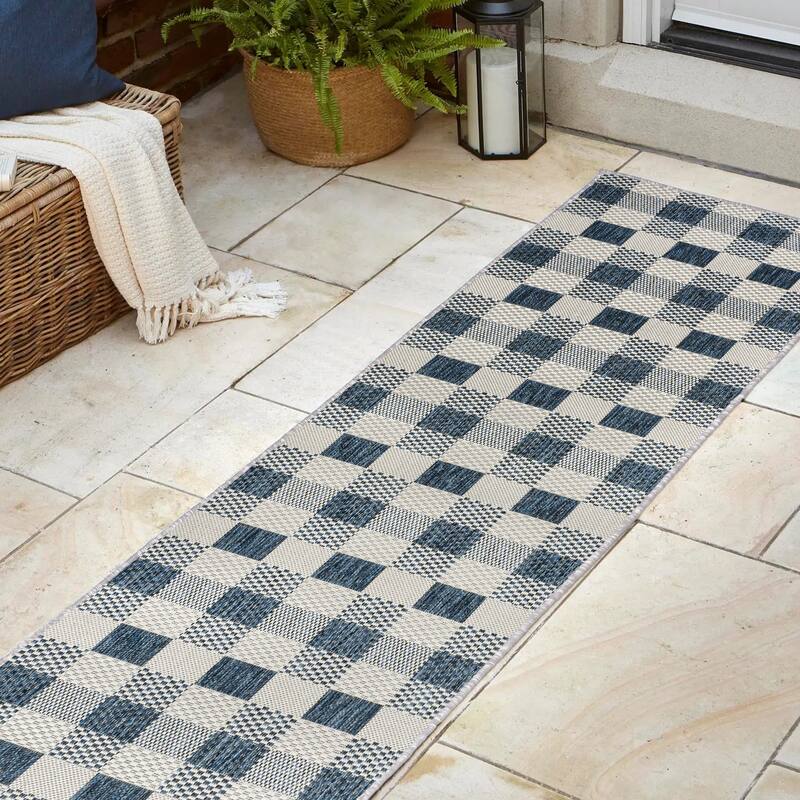 JONATHAN Y Biot Traditional Geometric Bold Gingham Black/Cream Indoor/Outdoor Area Rug
