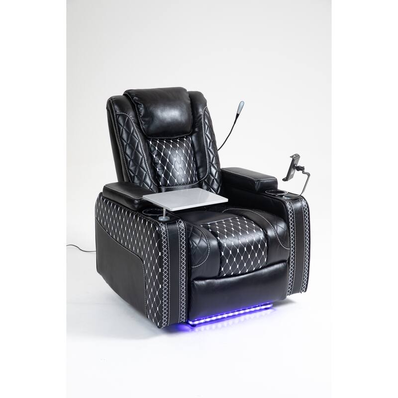 Leather Zero‑Gravity Recliner Chair with Infinite Position, LED & Cup Holders