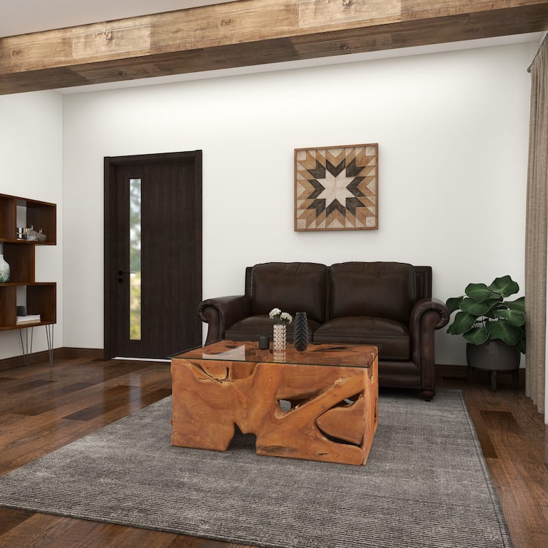 Benzara Brown/Clear Teak/Glass 43-inch x 18-inch Coffee Table