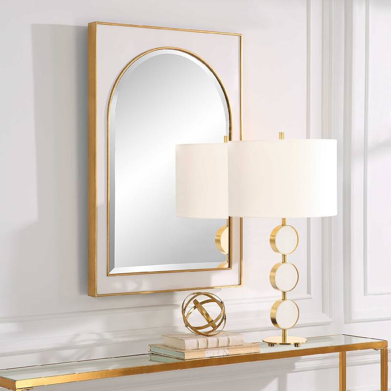 Beveled Arch Wall Mirror with Raised Edges - 38" - White and Gold