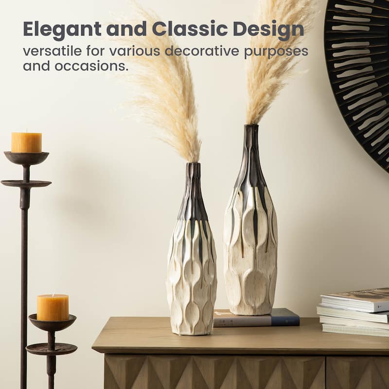 Glitzhome Contemporary Two-tone Color with Geometric Faceted Ceramic Table Vases 2-piece Set