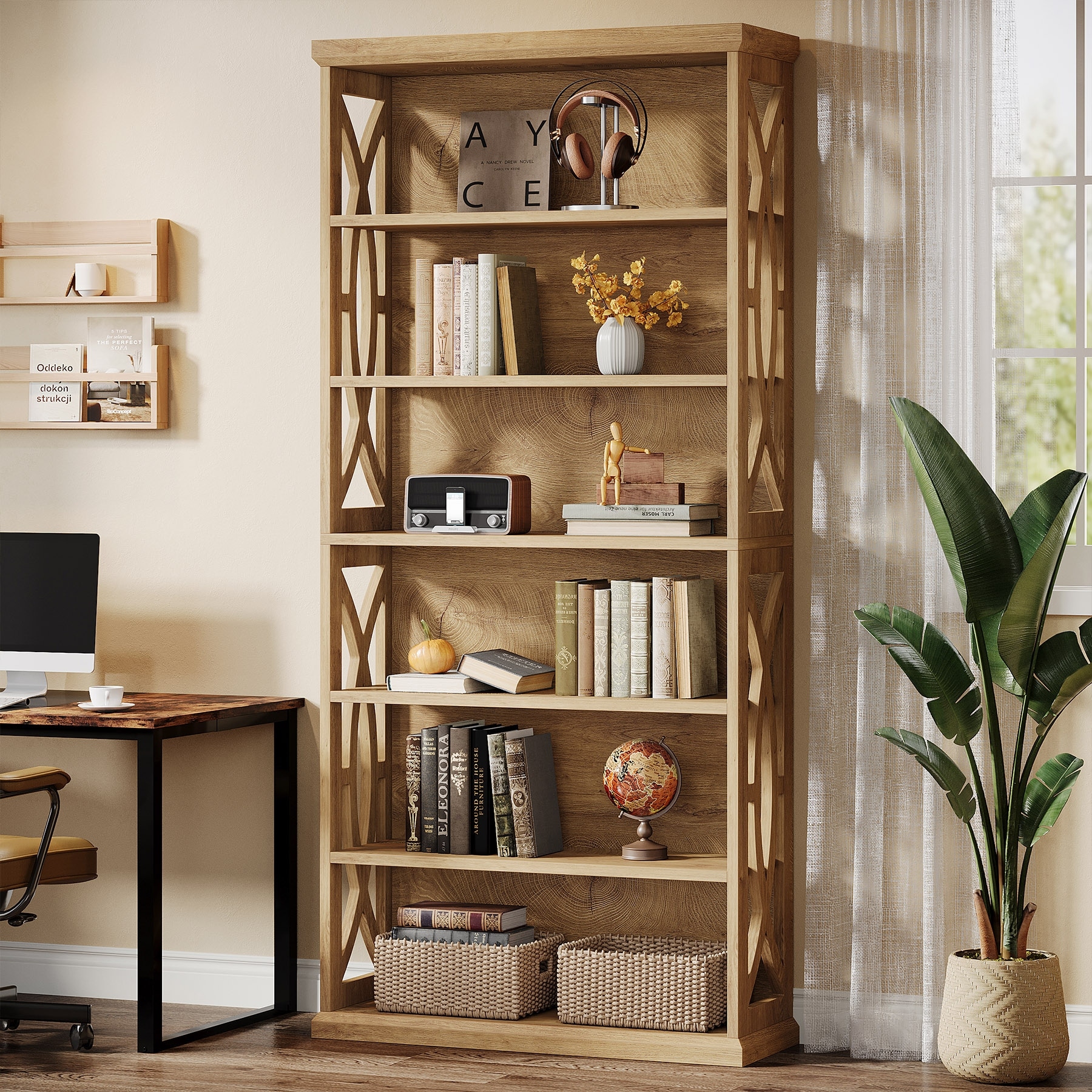 71" Tall Bookshelf Freestanding 5-Tier Bookcase with Storage Display Organizer Cabinet for Home Office Living Room