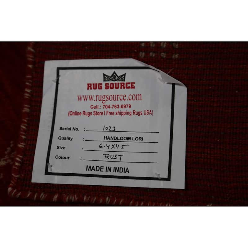 Rust Red Tribal Gabbeh Indian Rug Hand-Knotted Wool Carpet - 4'5" x 6'4"
