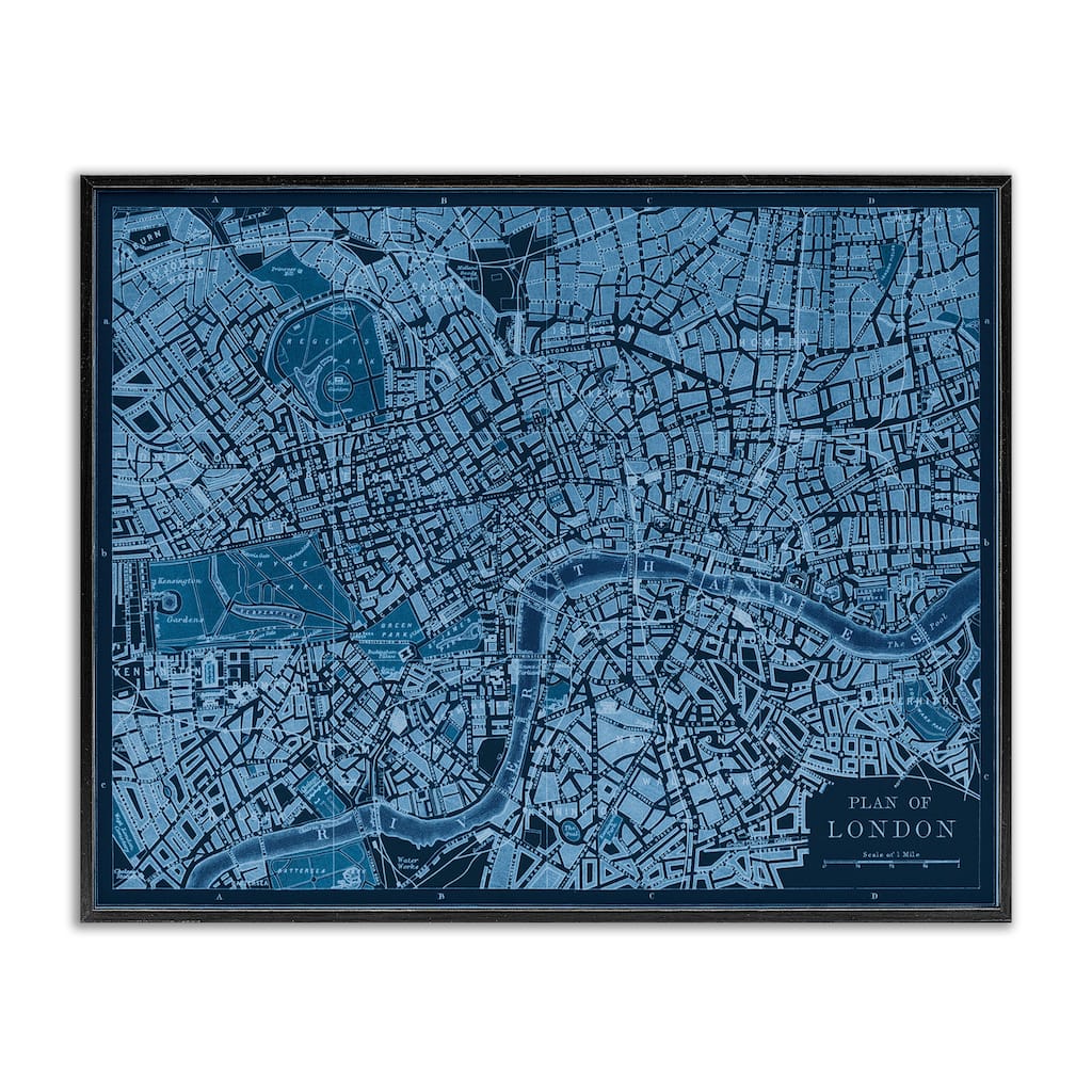 Stupell Blue Detailed London Map Framed Giclee Art Design By Phillipa Katz