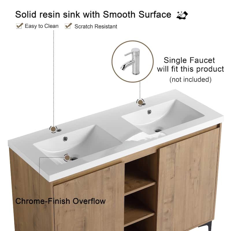 Malwee 48" FreeStanding Bathroom Vanity, Floor Stand Bathroom Vanity with Resin Sink,Soft Close Door,Adjustable Shelf