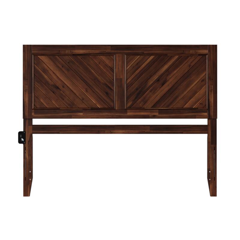 Wood Headboard - Modern Chevron Design, USB Charger, Queen King Size Bed Frame
