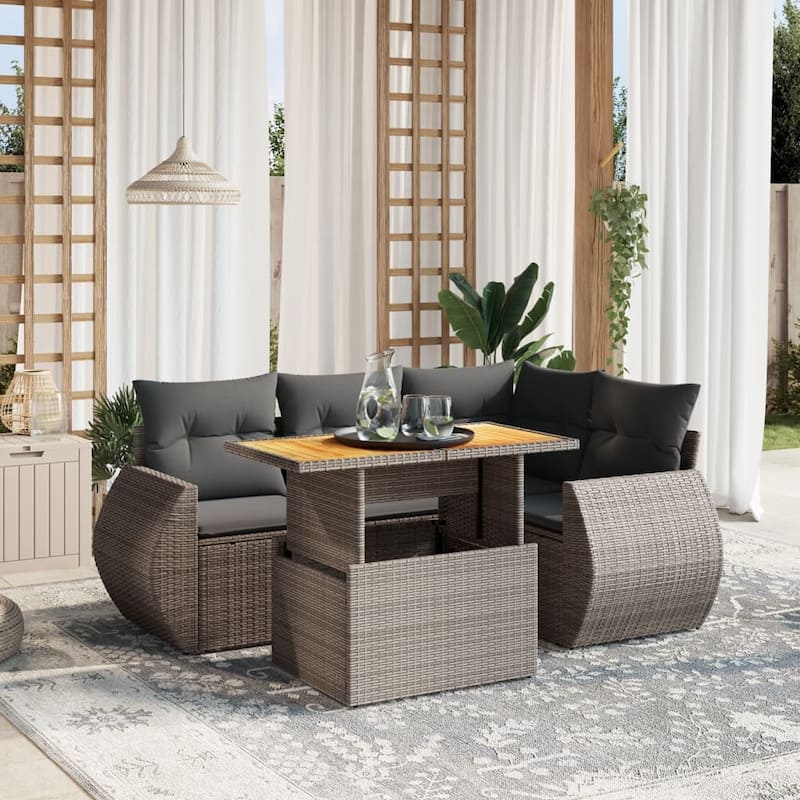 vidaXL Patio Sofa Set with Cushions Lounge Sofas and Table 5 Piece Poly Rattan - 21.7 x 39.4 x 28.7 - Grey