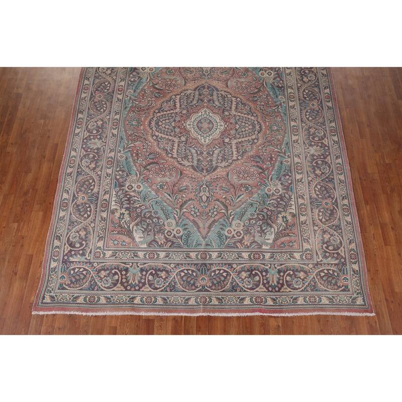 Pink Tabriz Persian Vintage Area Rug Handmade Wool Carpet - 7'11" x 11'0"