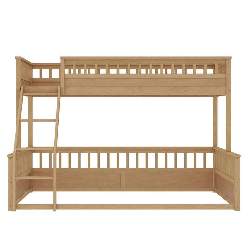 Twin XL-over-Queen Pinewood Bunk Bed with Detachable Design and Guardrails
