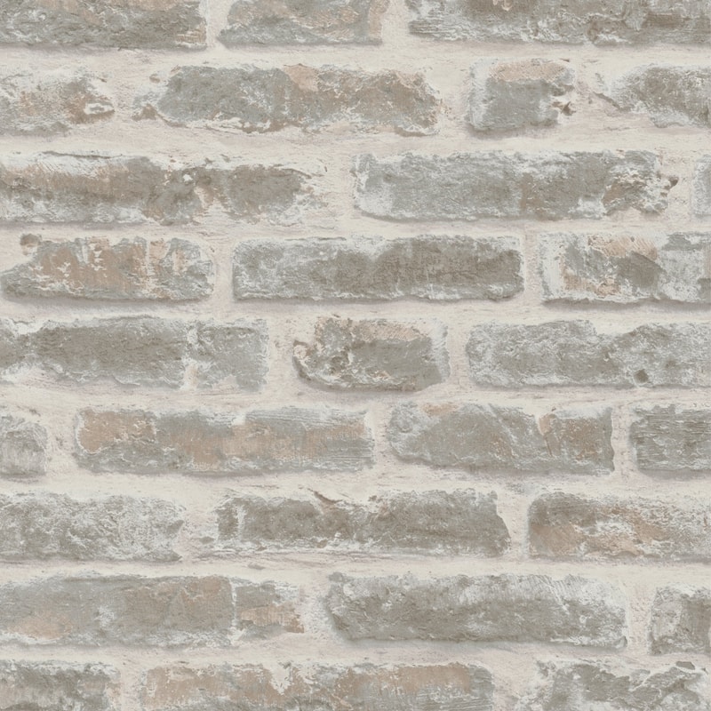 Galerie Wallcoverings Exposed Brick Effect Vinyl on Non-woven Matte Wallpaper Roll - 33 feet x 21 inches - White/Taupe