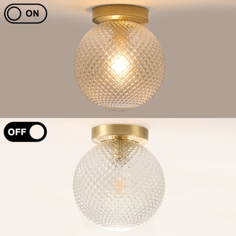 Mid-century Modern Semi Flush Mount 1-light Globe Ceiling Light with Acrylic Clear Shade - Brass Gold