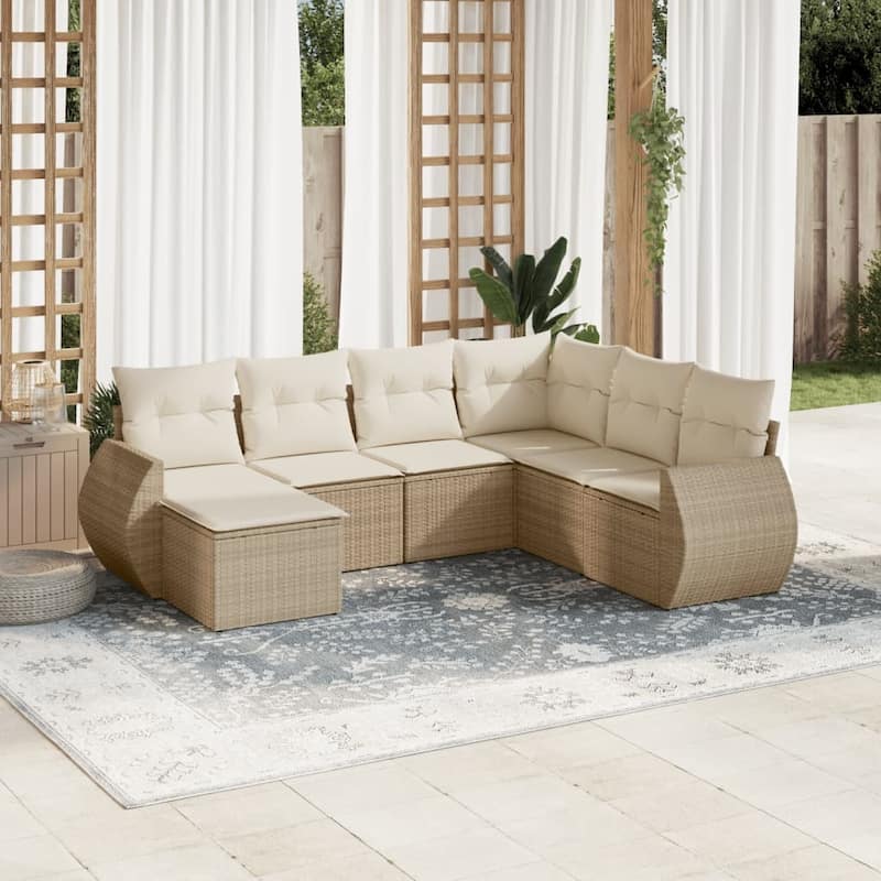 vidaXL Patio Sofa Set with Cushions Outdoor Conversation Furniture Poly Rattan - Beige and cream without table - 21.7 x 21.7 x 14.6