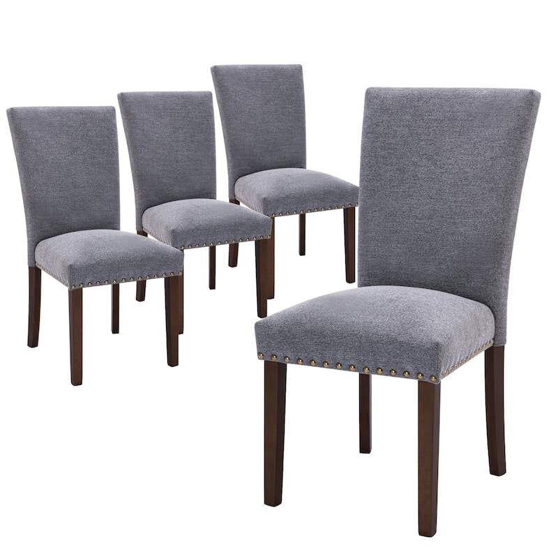 Upholstered Parsons Dining Chairs Set of 2/4/6, Fabric Dining Room Kitchen Side Chair with Nailhead Trim and Wood Legs - Set of 4 - F-Grey