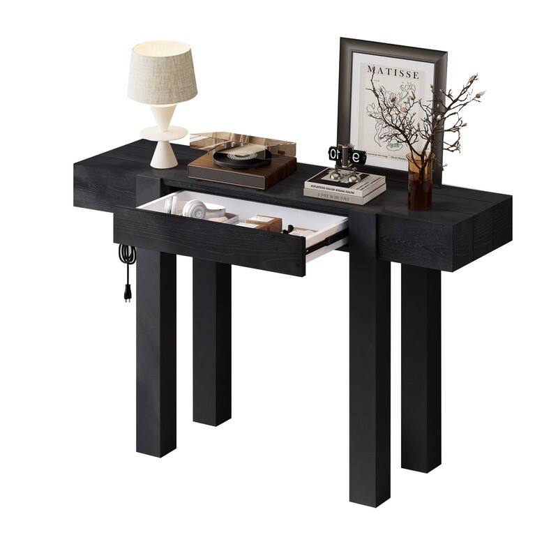 Modern 47.2" Wooden Console Table with Hidden Drawer and Side Power Outlet for Entryway or Living Room